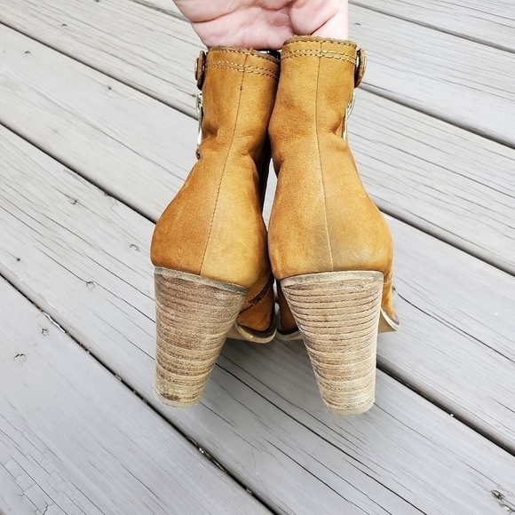 Aldo Olenalla Camel Banana Tan Suede Leather Zip Chunky Western Boho Ankle Boots - Picture 6 of 8